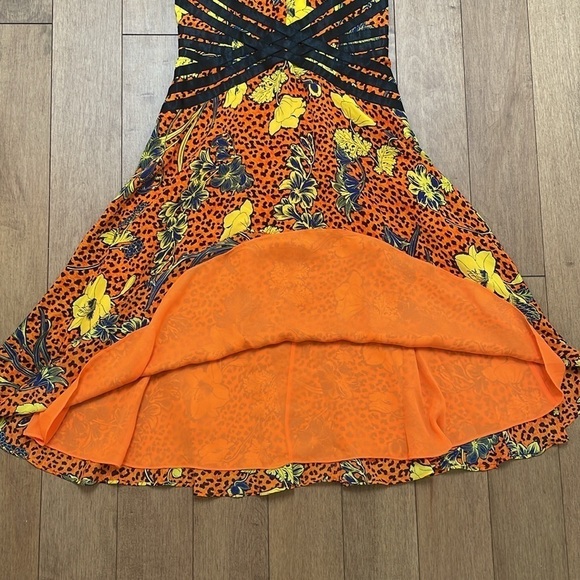 NWT French Connection Orange yellow floral Surf Island Silk Strappy Dress size 2 - Picture 6 of 14